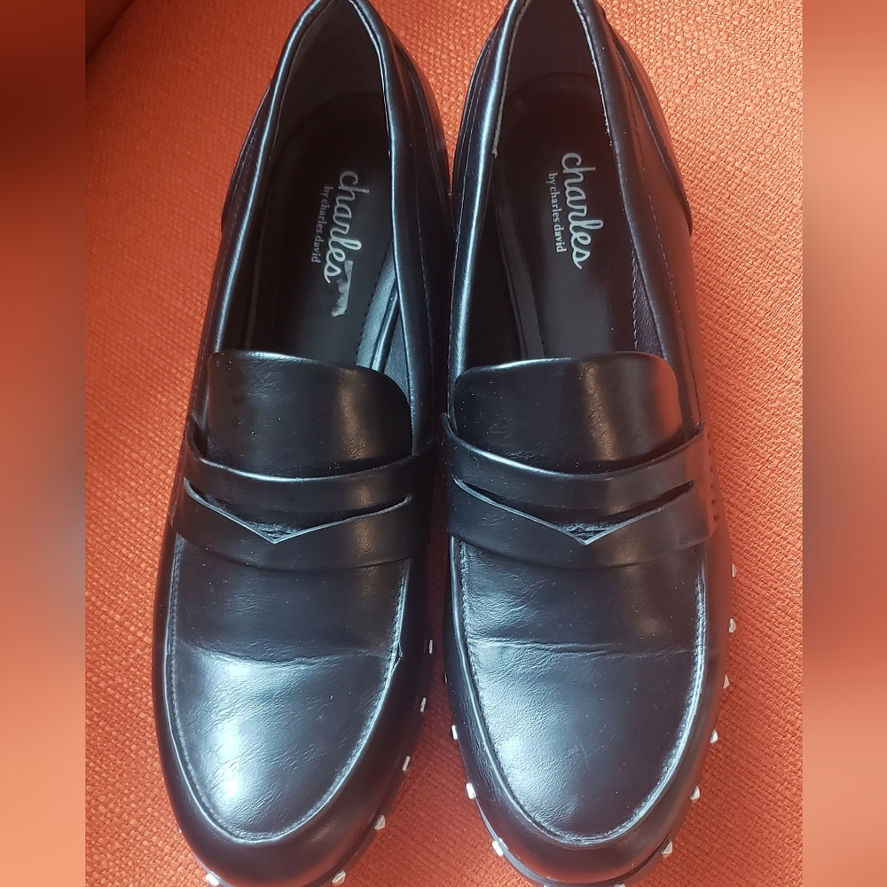 Lovely Loafers Black adorned w/ Silver tone studs. size 10. Charles David. NWOT